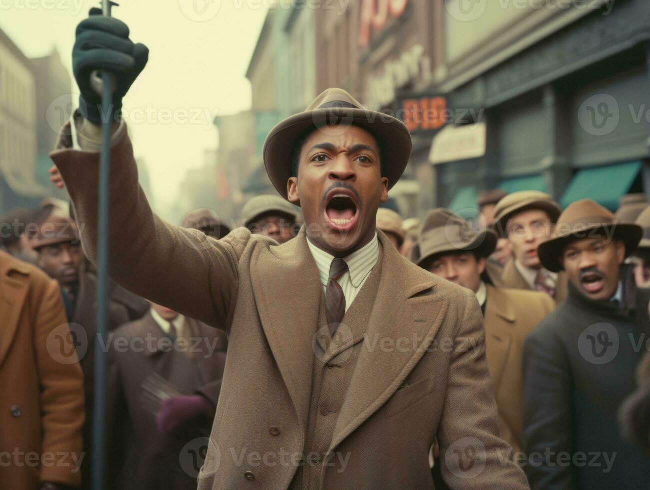 Historic colored photo of a man leading a protest AI Generative