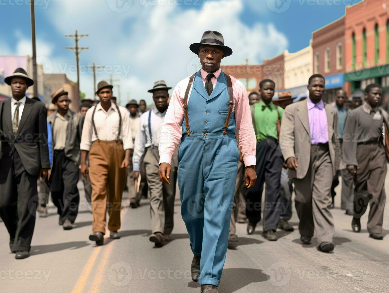 Historic colored photo of a man leading a protest AI Generative