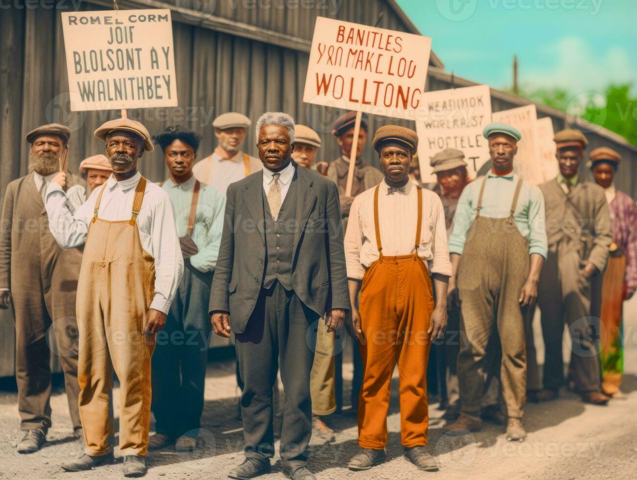 Historic colored photo of a man leading a protest AI Generative