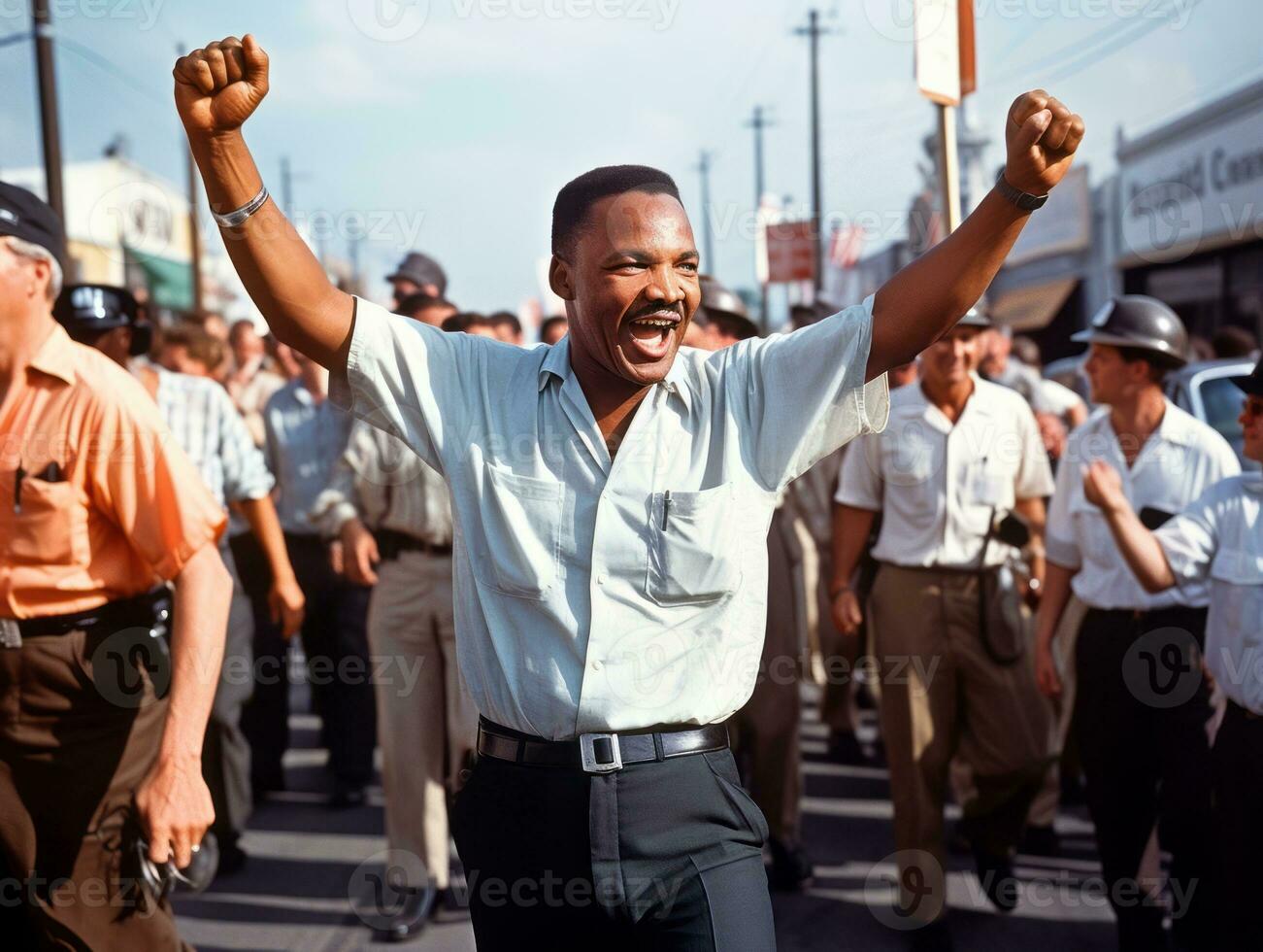 histórico de colores foto de un hombre líder un protesta ai generativo