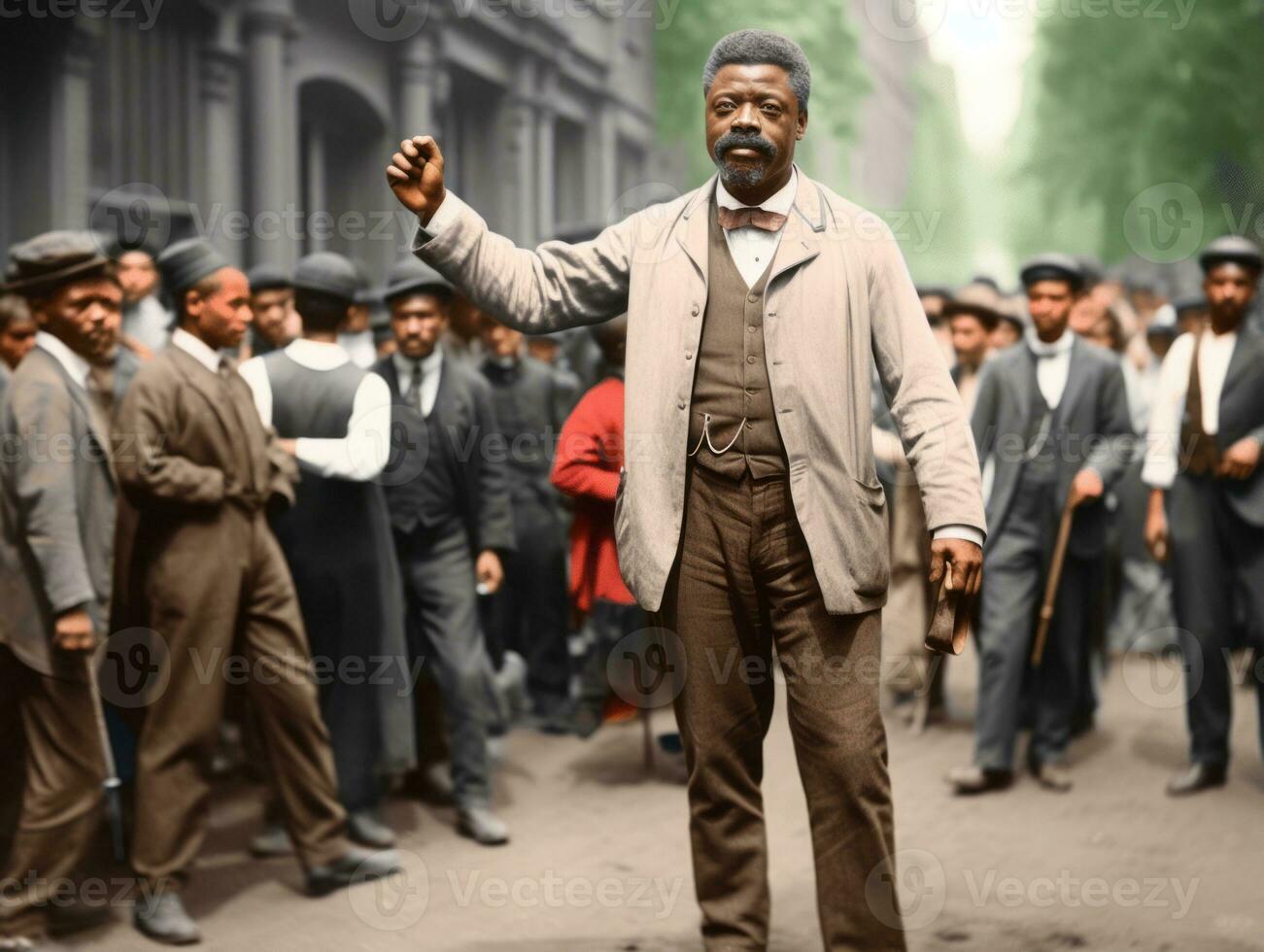 Historic colored photo of a man leading a protest AI Generative