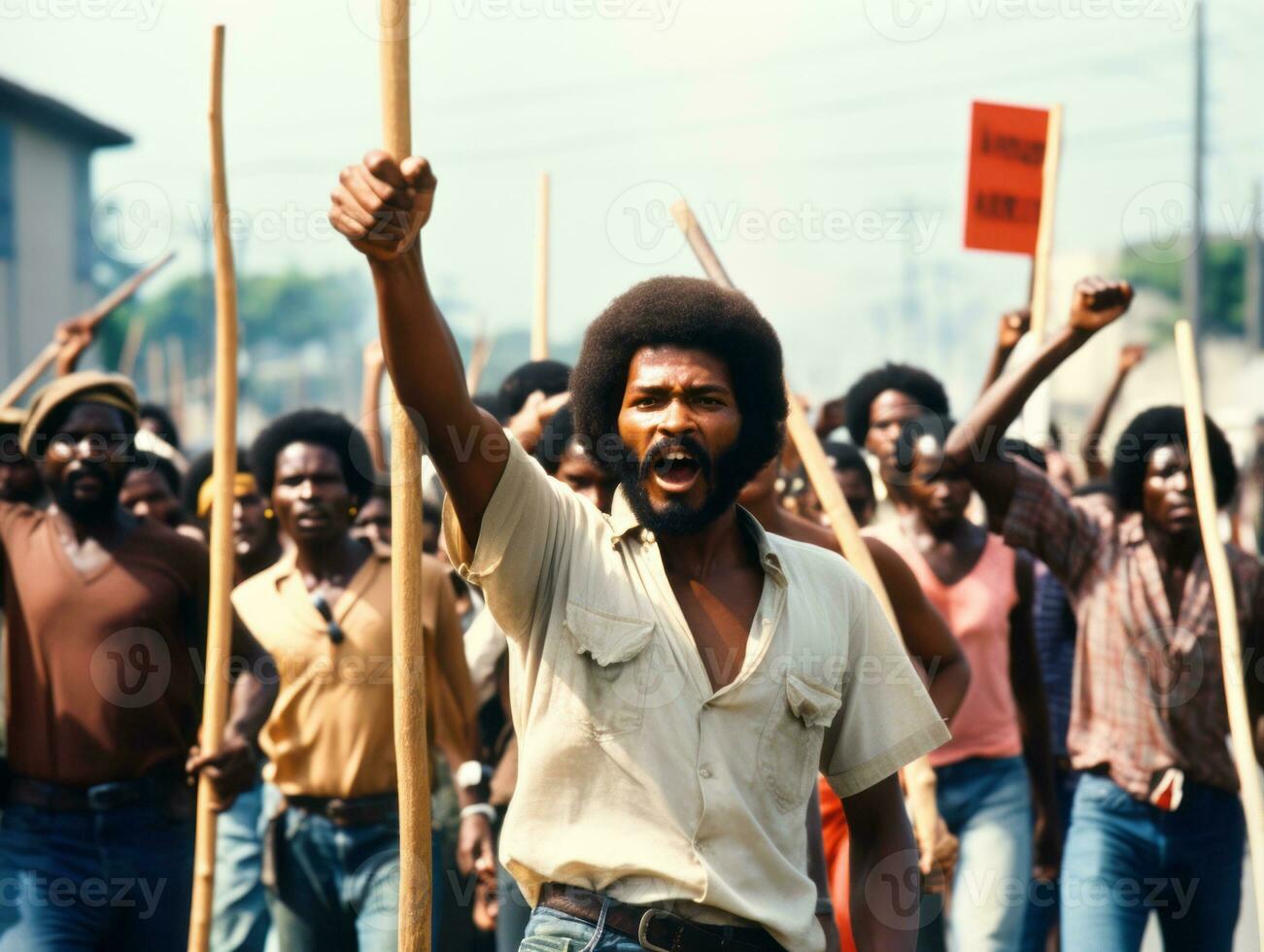 histórico de colores foto de un hombre líder un protesta ai generativo