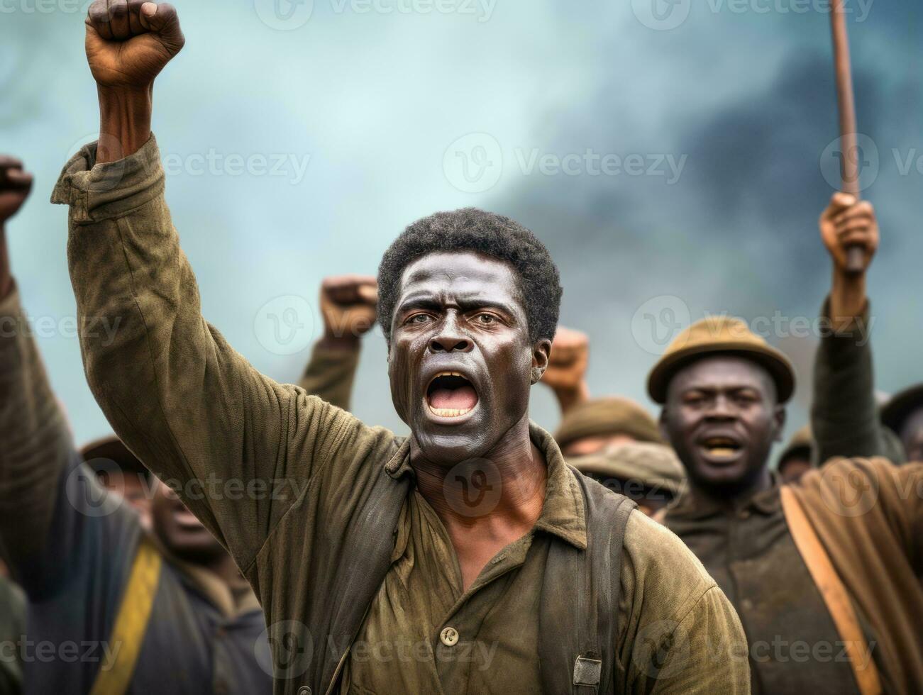 Historic colored photo of a man leading a protest AI Generative