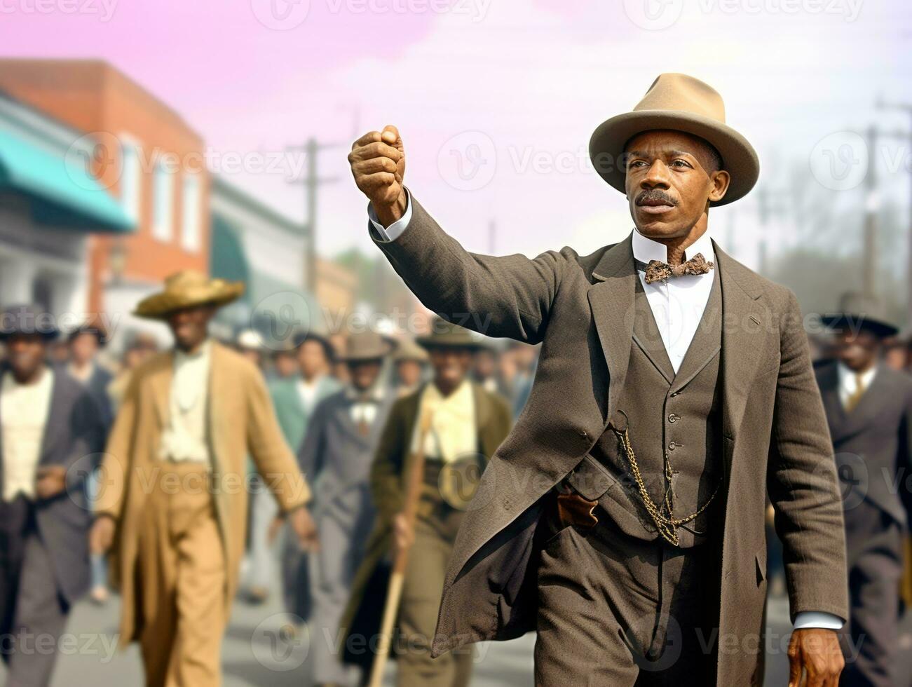Historic colored photo of a man leading a protest AI Generative