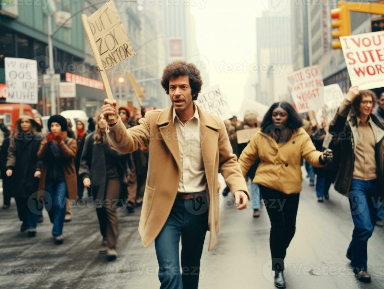 Historic colored photo of a man leading a protest AI Generative