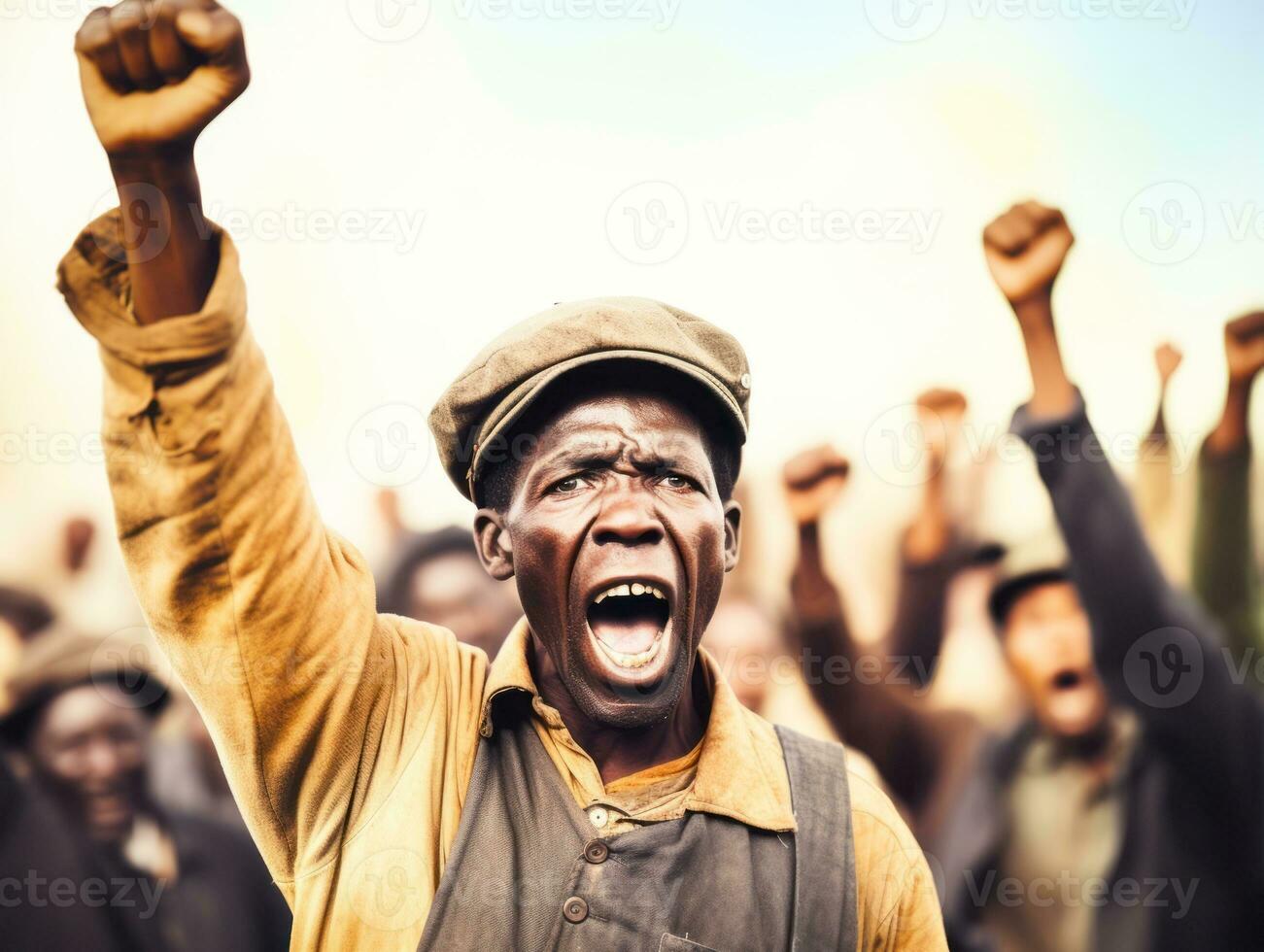 Historic colored photo of a man leading a protest AI Generative