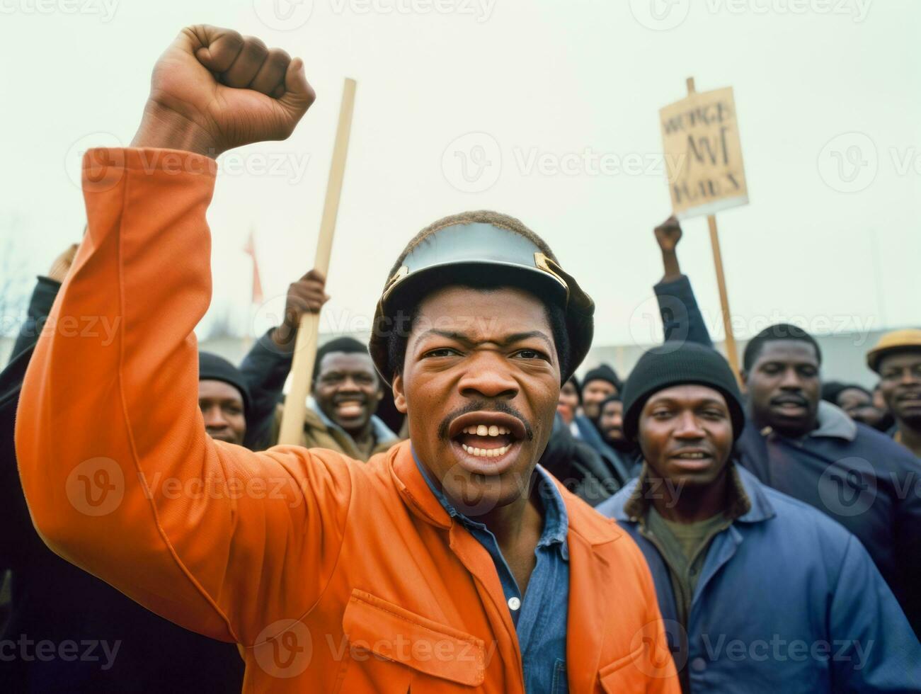 Historic colored photo of a man leading a protest AI Generative