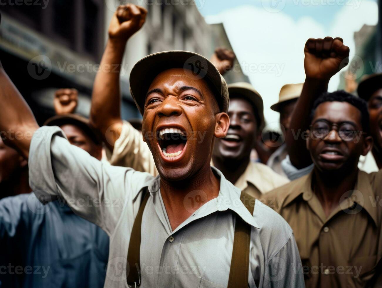 Historic colored photo of a man leading a protest AI Generative