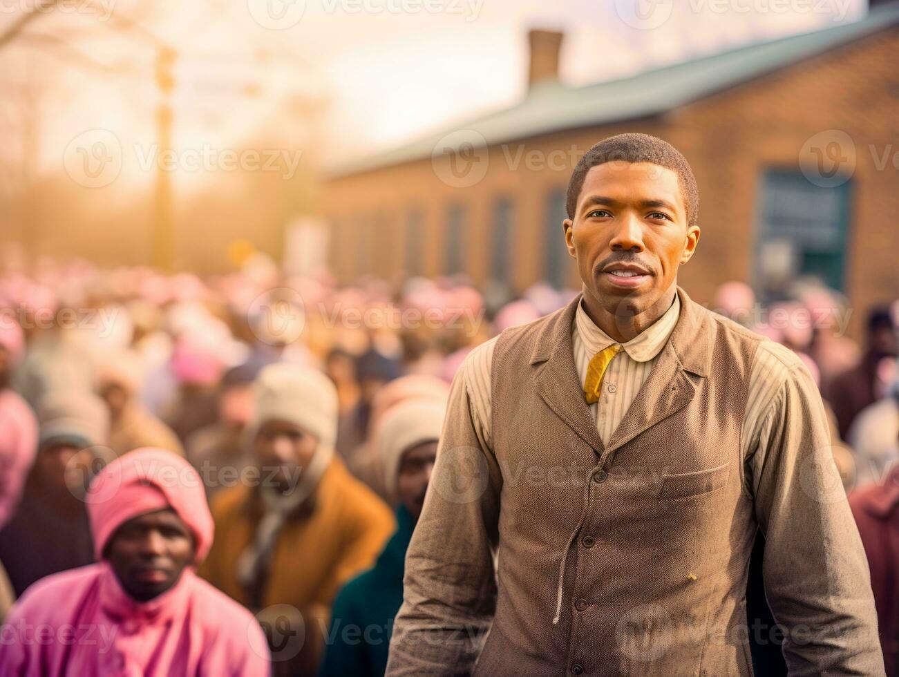 Historic colored photo of a man leading a protest AI Generative