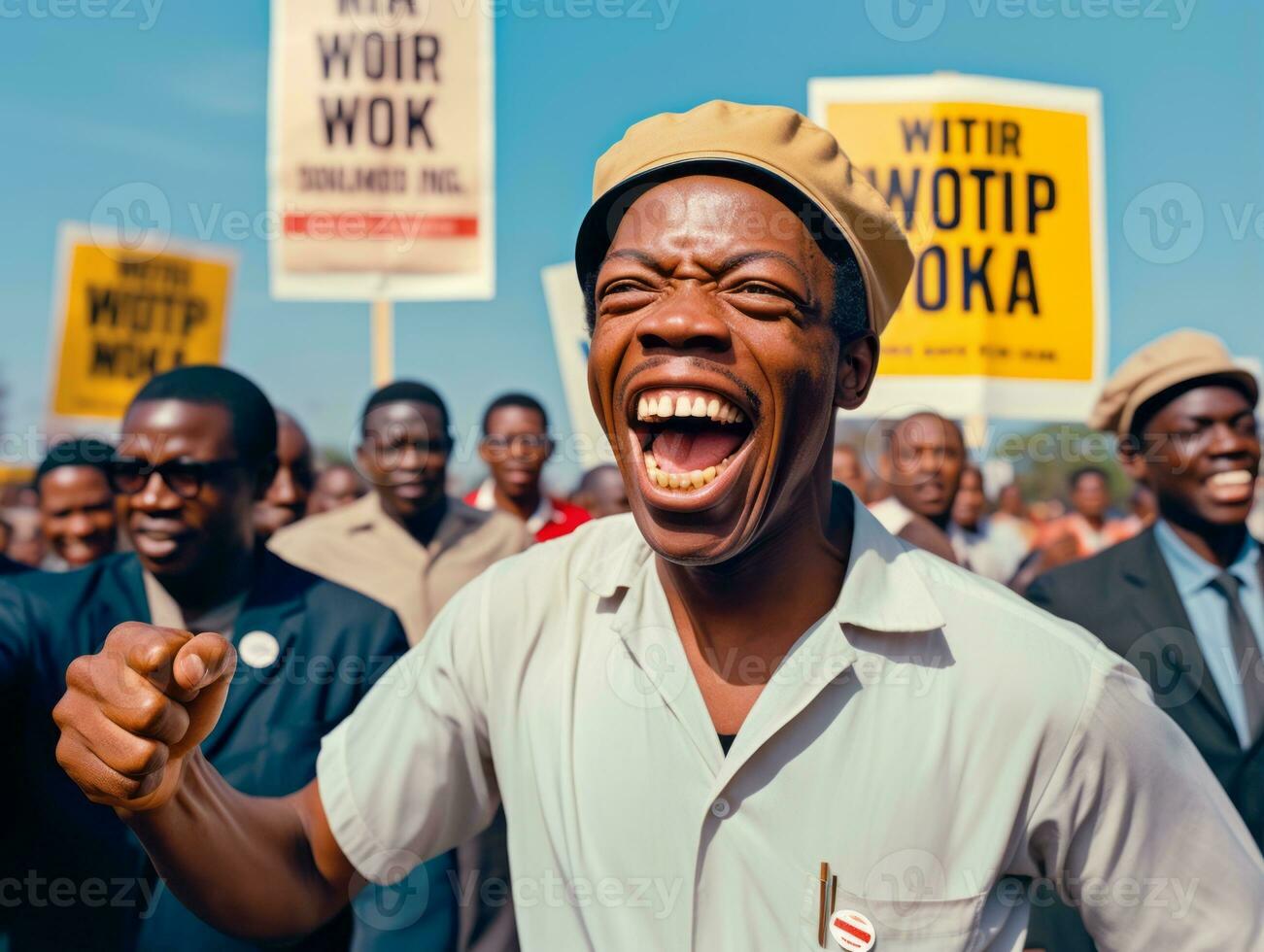 Historic colored photo of a man leading a protest AI Generative