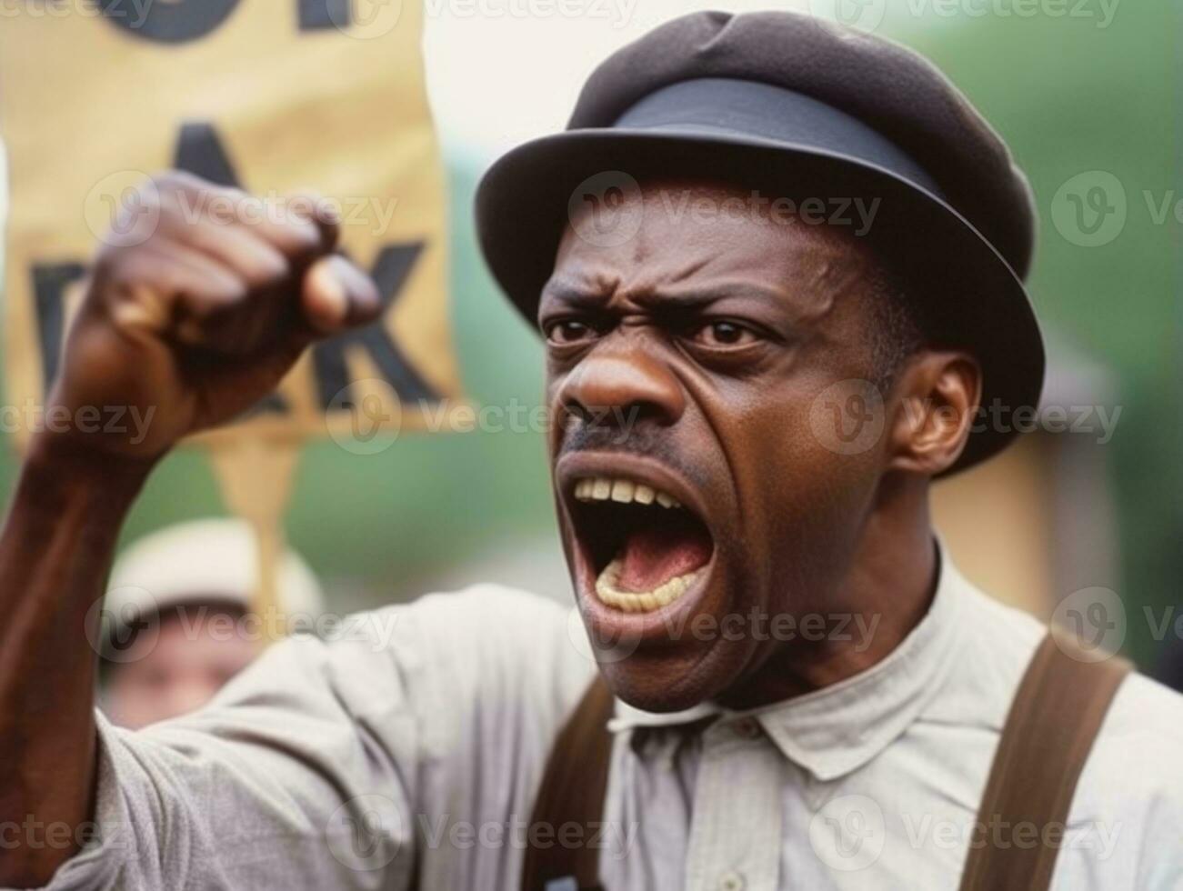 Historic colored photo of a man leading a protest AI Generative