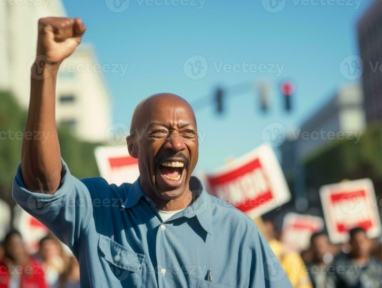 Historic colored photo of a man leading a protest AI Generative