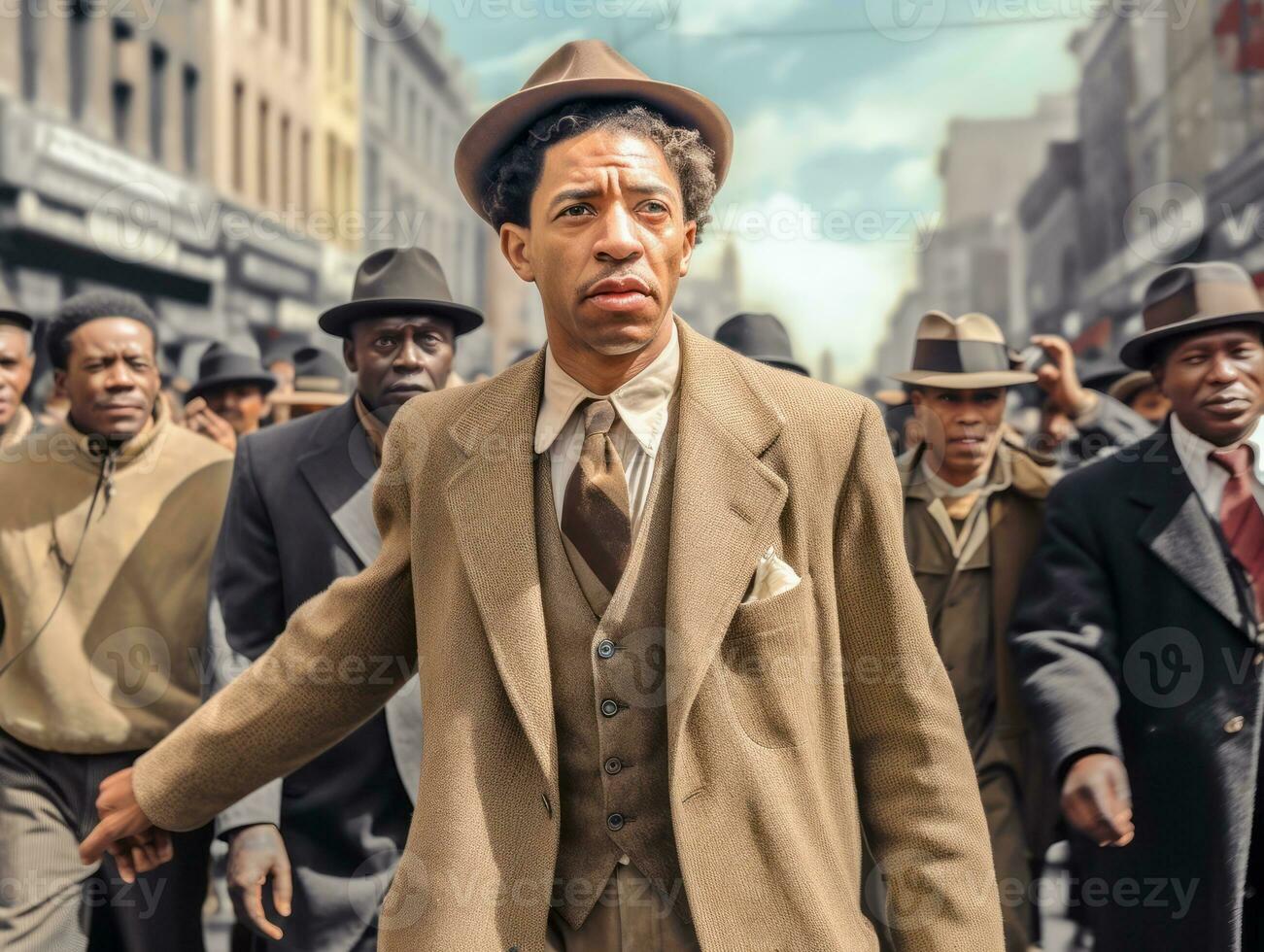 Historic colored photo of a man leading a protest AI Generative