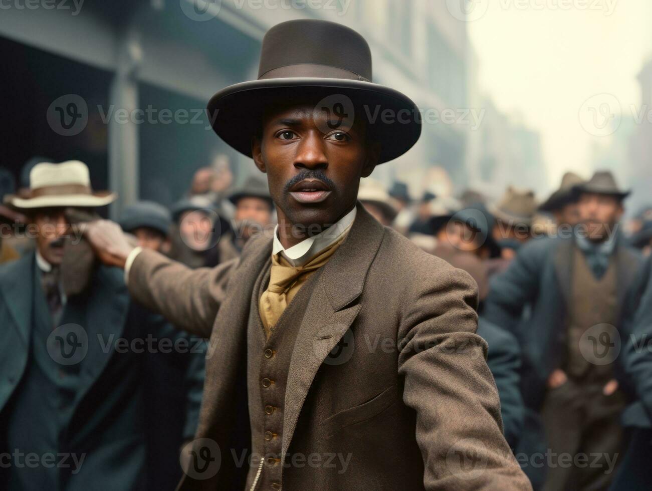 Historic colored photo of a man leading a protest AI Generative