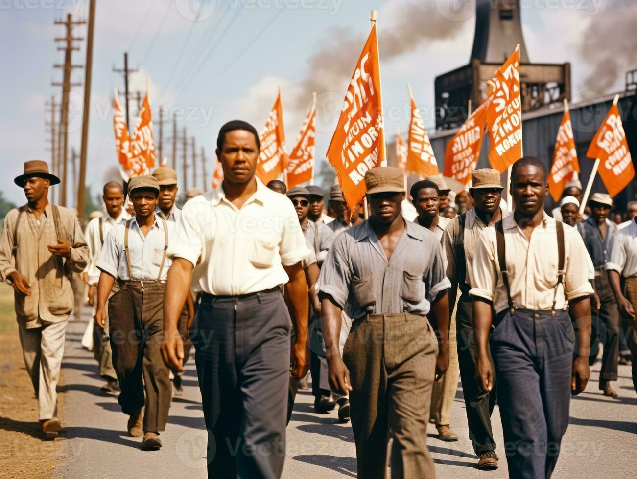 Historic colored photo of a man leading a protest AI Generative