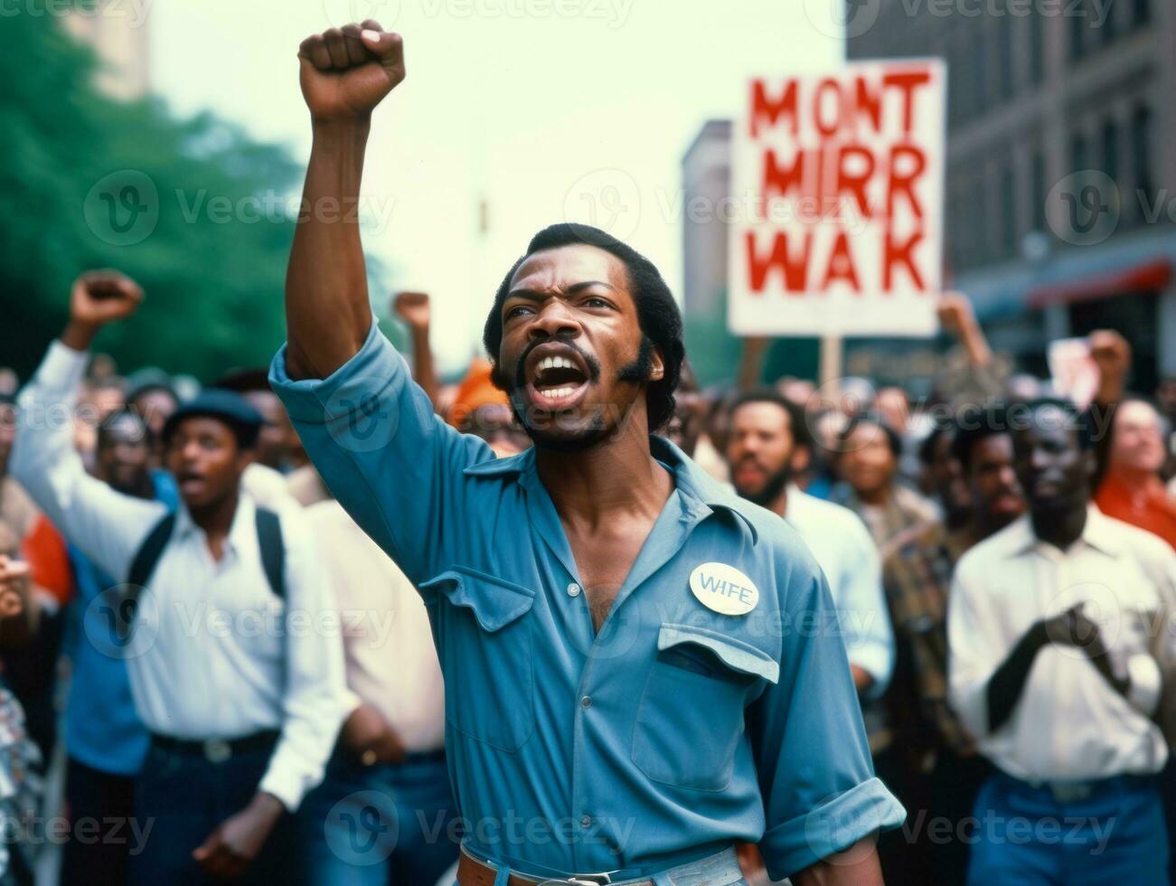 Historic colored photo of a man leading a protest AI Generative