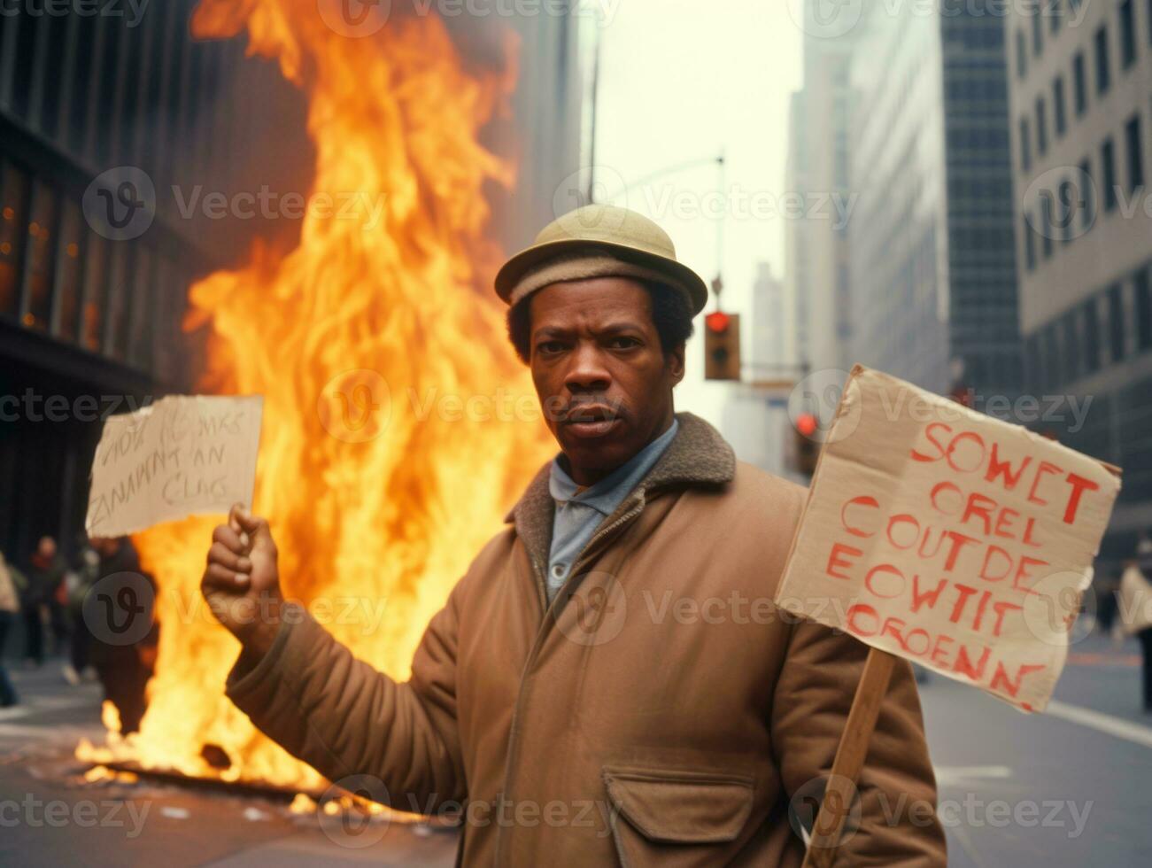 Historic colored photo of a man leading a protest AI Generative