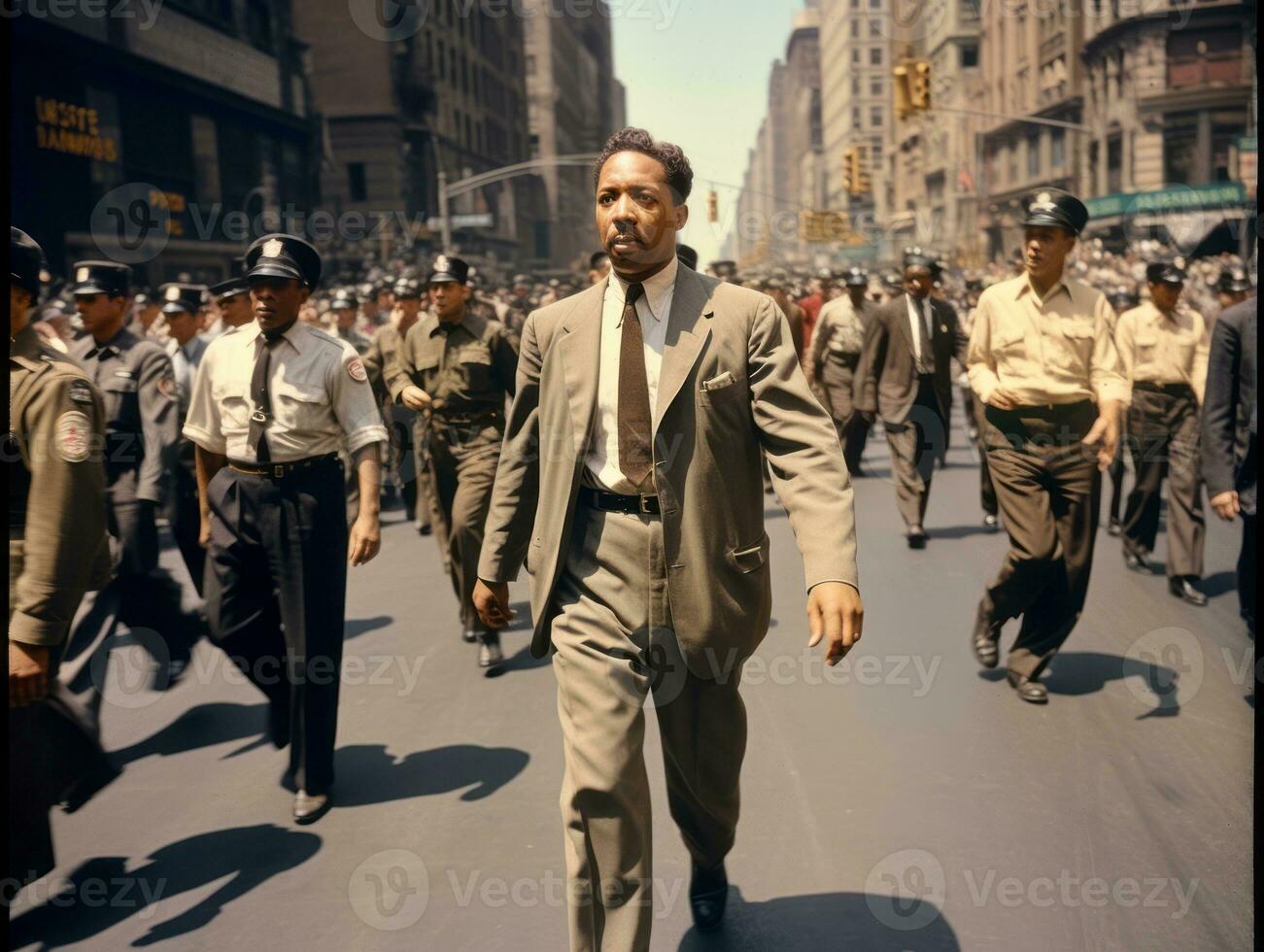 histórico de colores foto de un hombre líder un protesta ai generativo