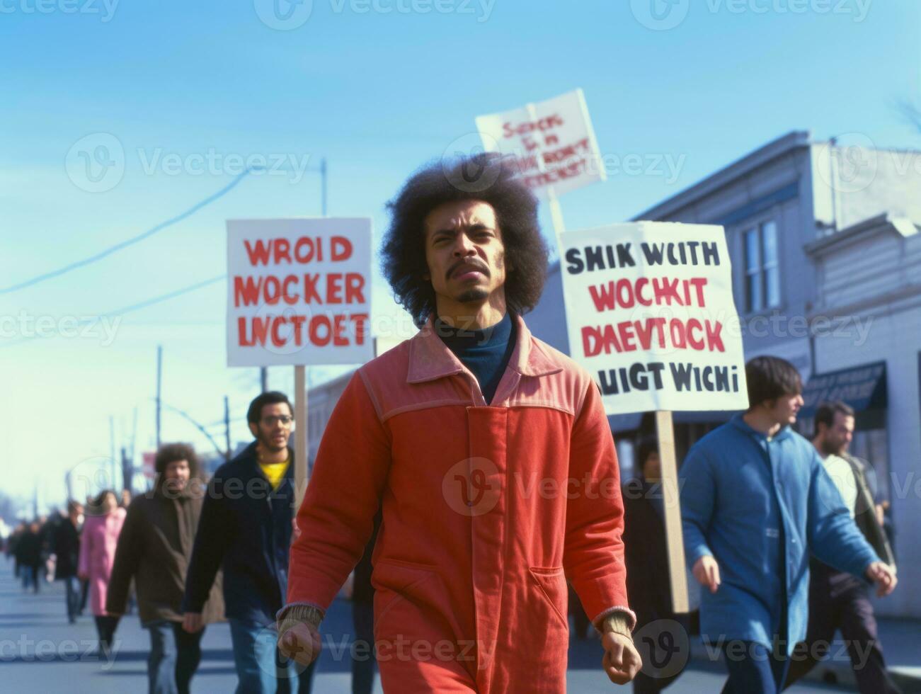 Historic colored photo of a man leading a protest AI Generative