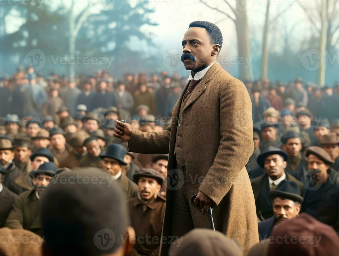 Historic colored photo of a man leading a protest AI Generative