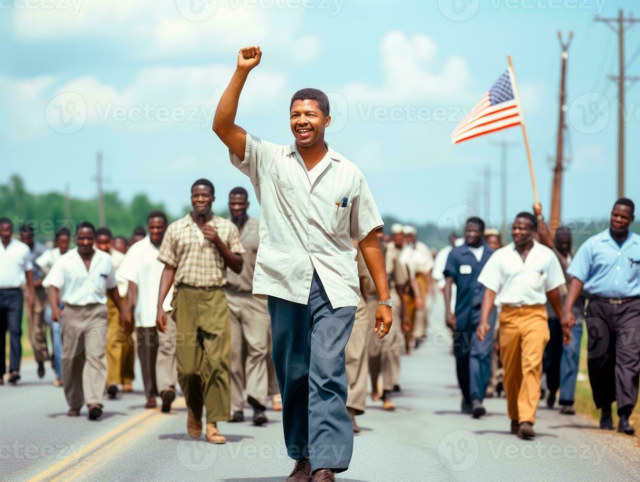 Historic colored photo of a man leading a protest AI Generative