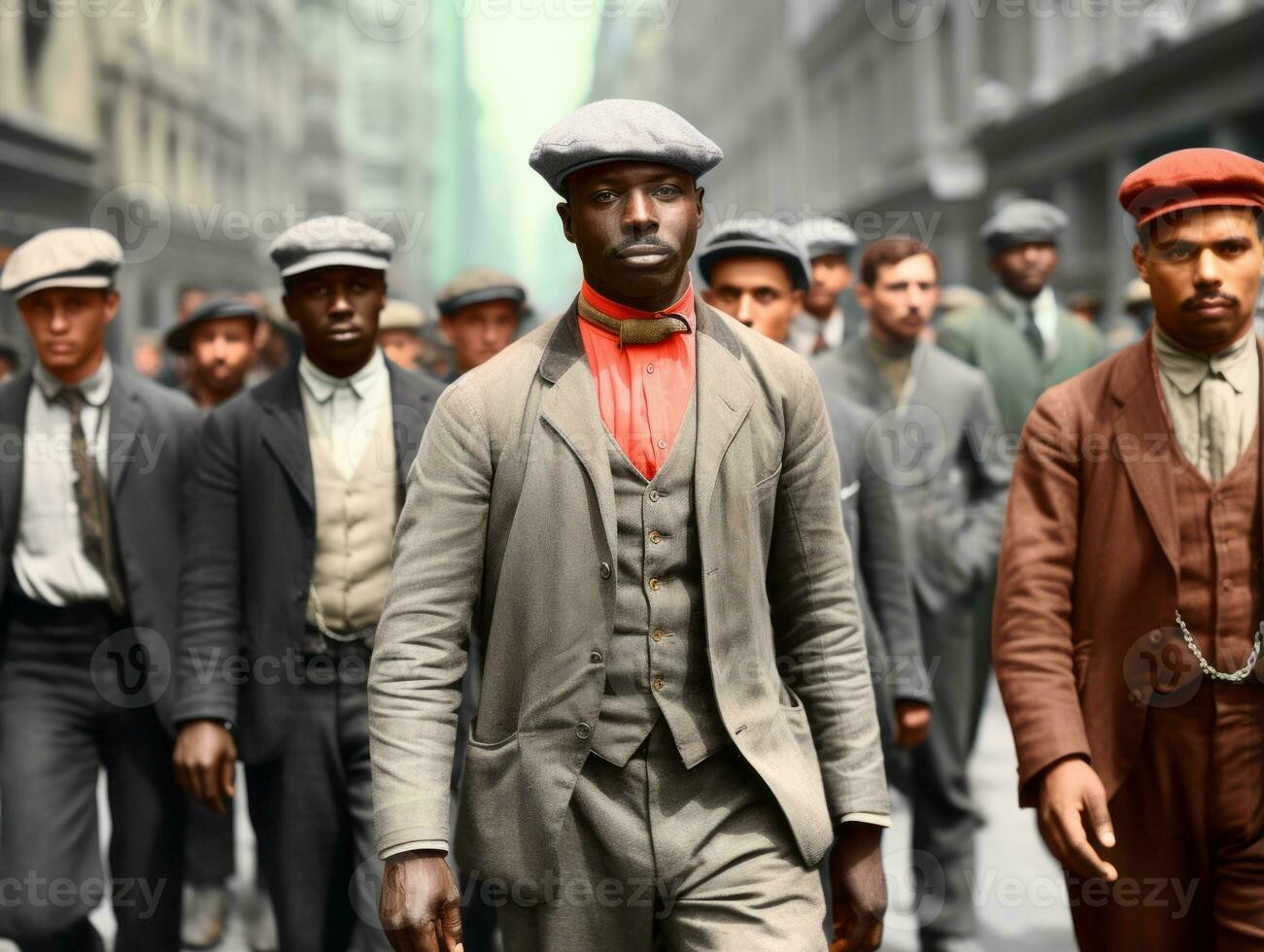 Historic colored photo of a man leading a protest AI Generative