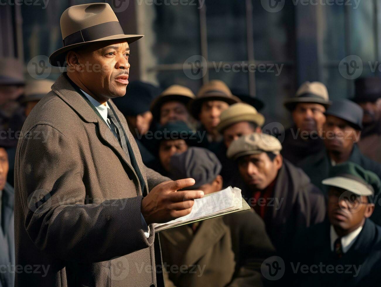 Historic colored photo of a man leading a protest AI Generative