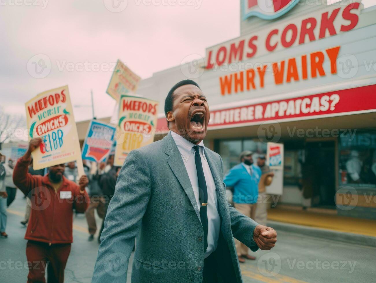 Historic colored photo of a man leading a protest AI Generative
