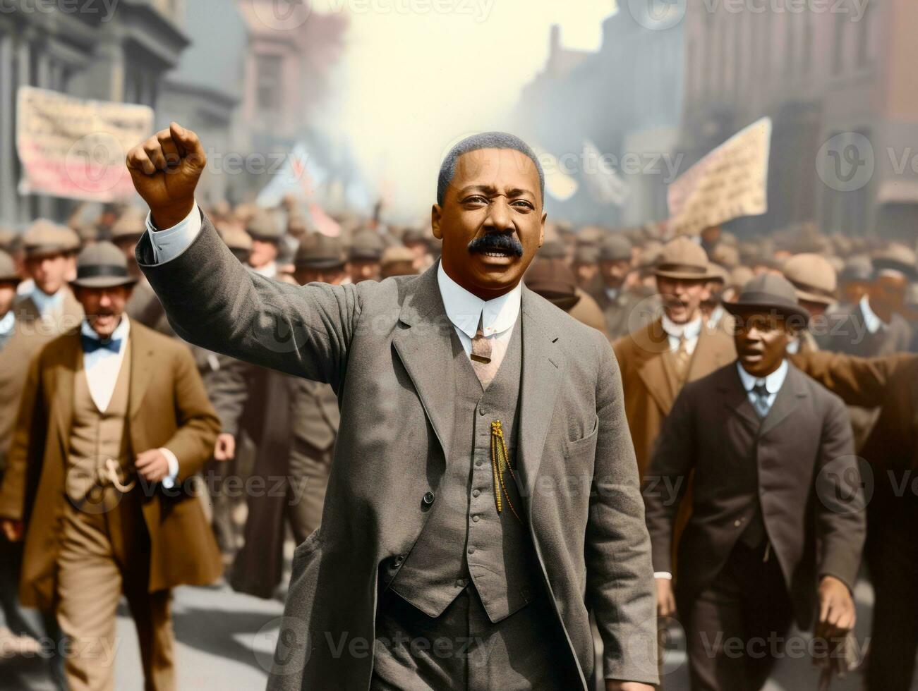 Historic colored photo of a man leading a protest AI Generative