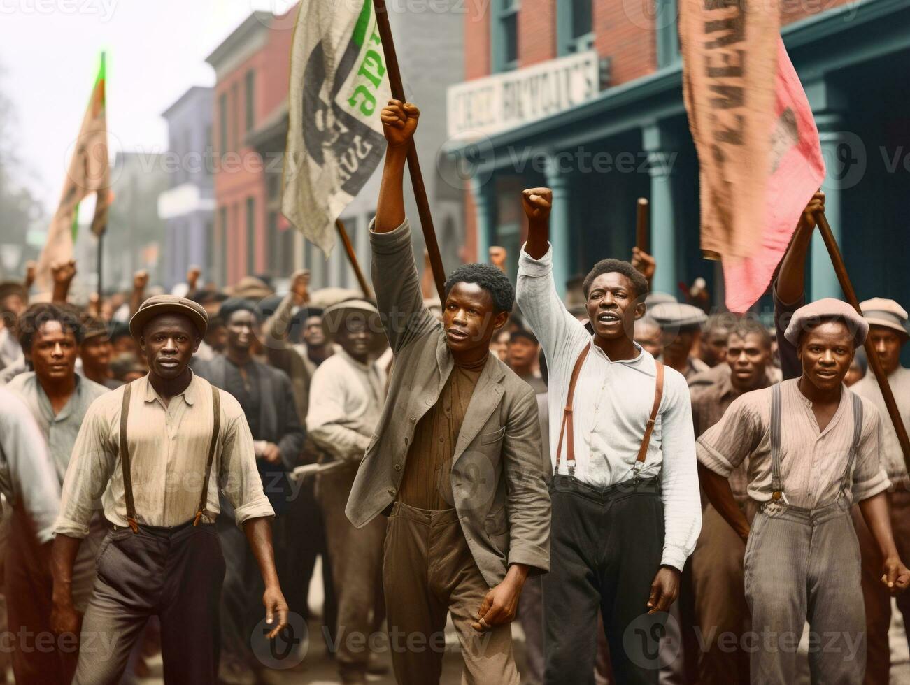 Historic colored photo of a man leading a protest AI Generative