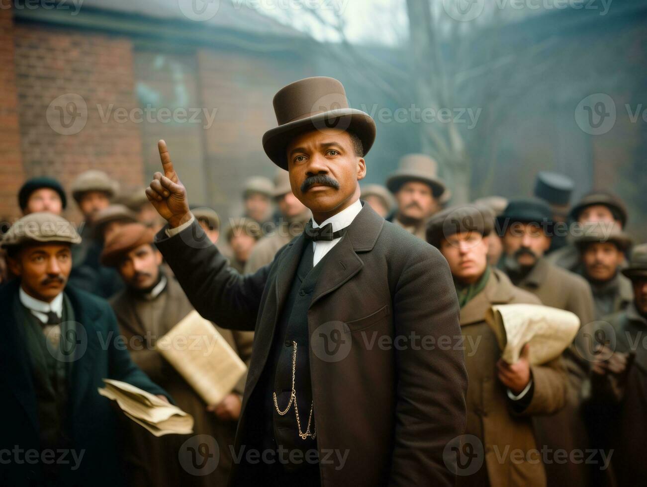 Historic colored photo of a man leading a protest AI Generative