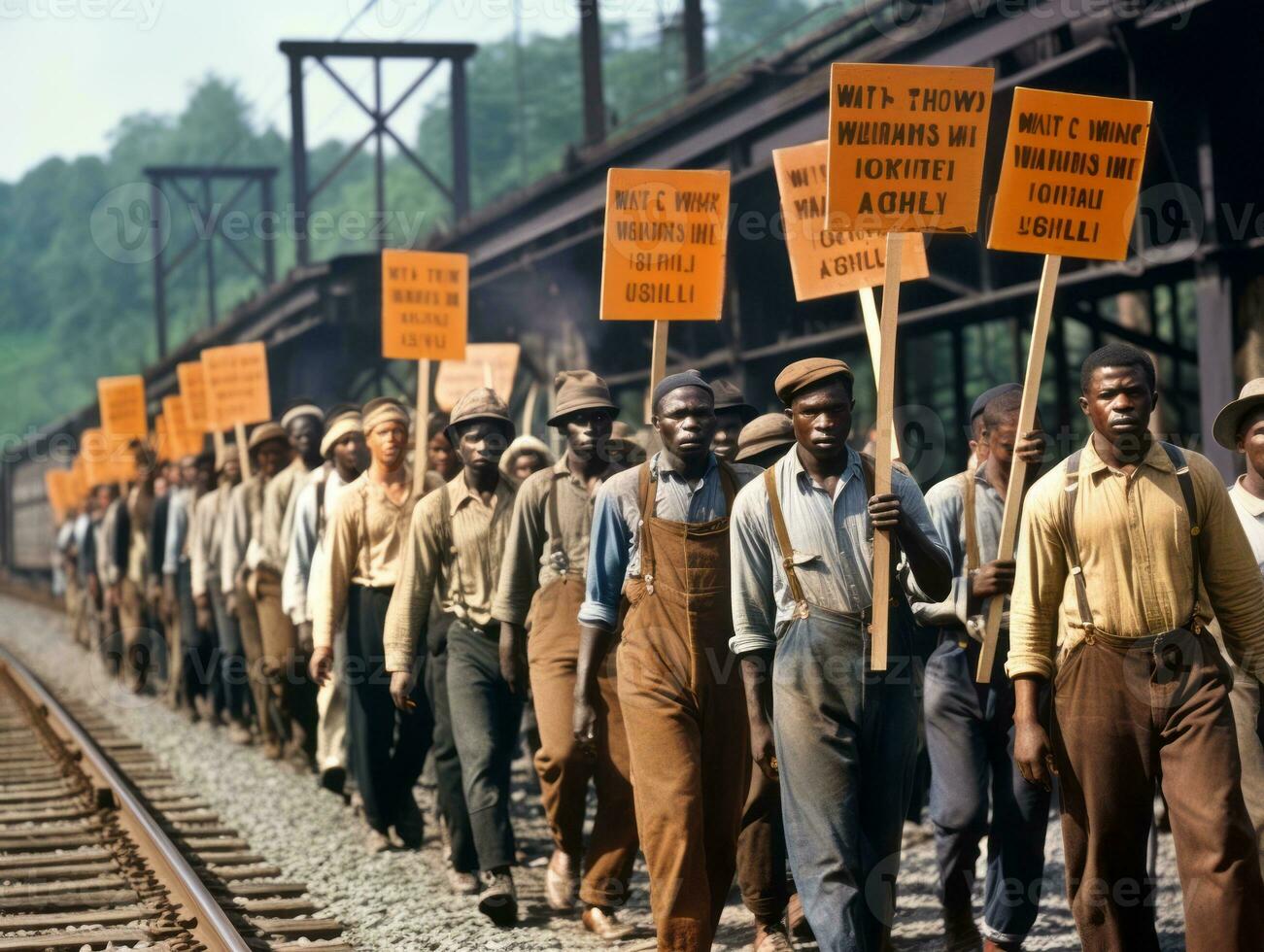 Historic colored photo of a man leading a protest AI Generative