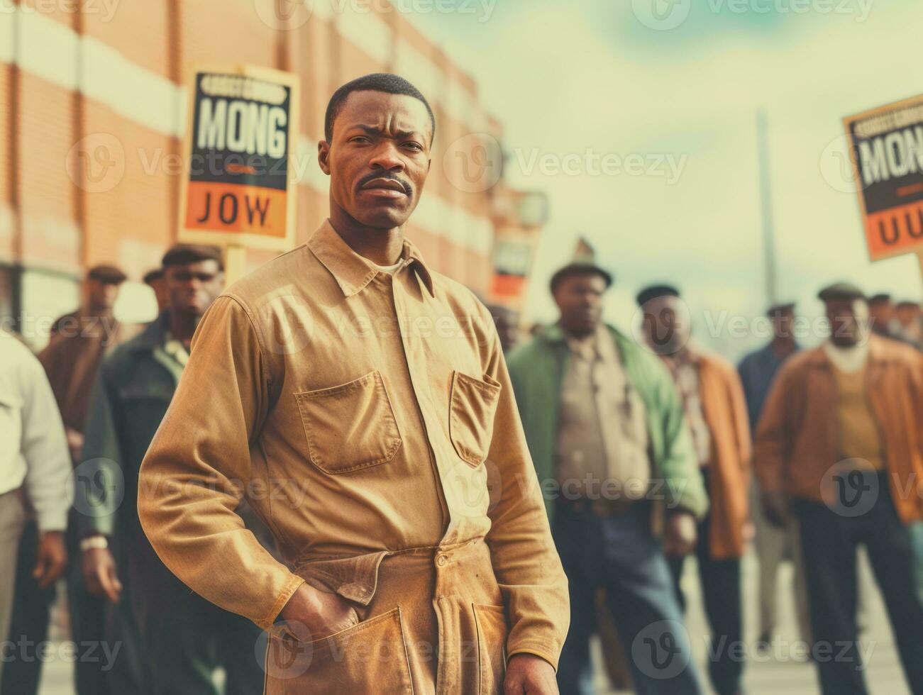 Historic colored photo of a man leading a protest AI Generative