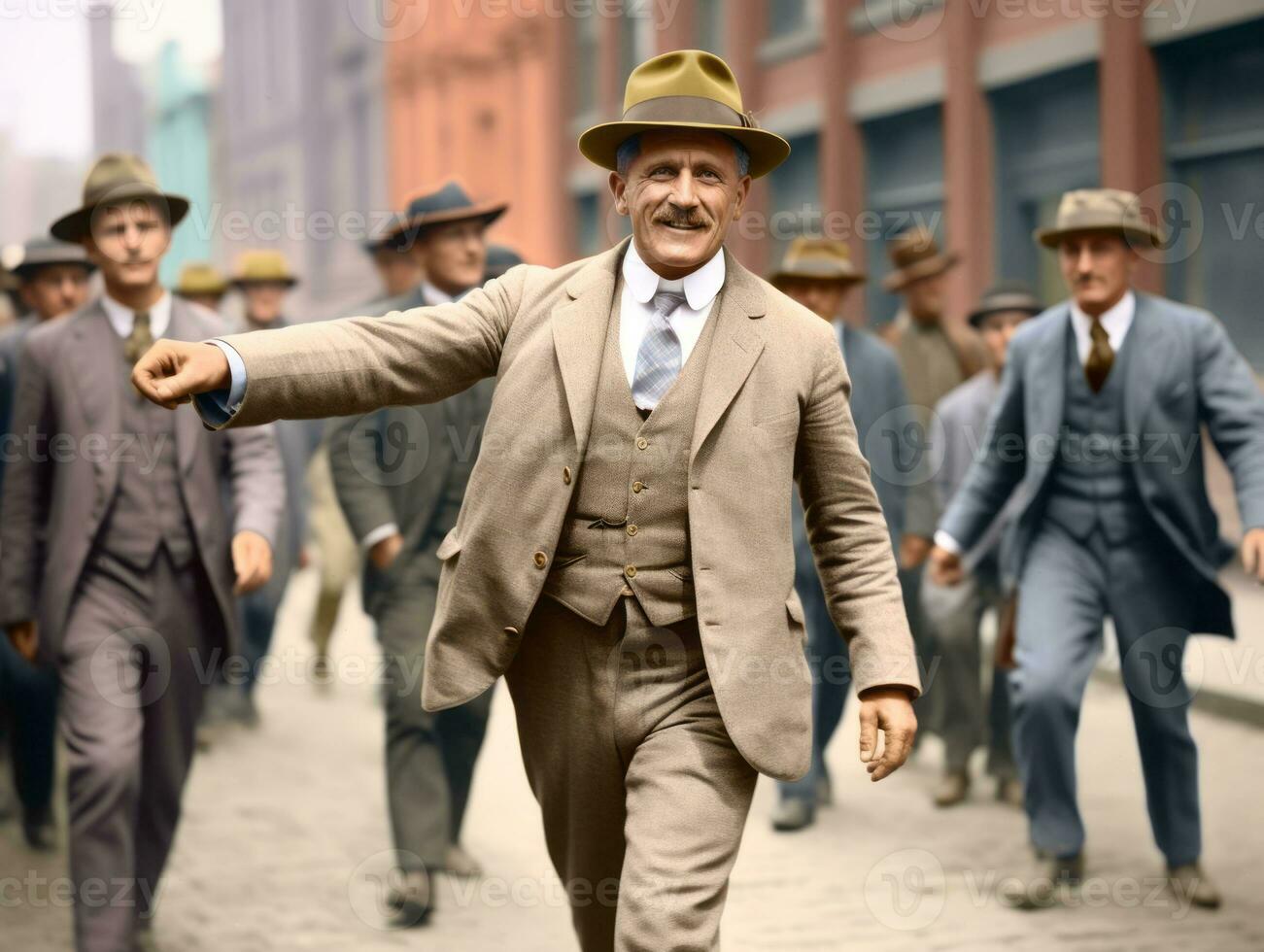 Historic colored photo of a man leading a protest AI Generative