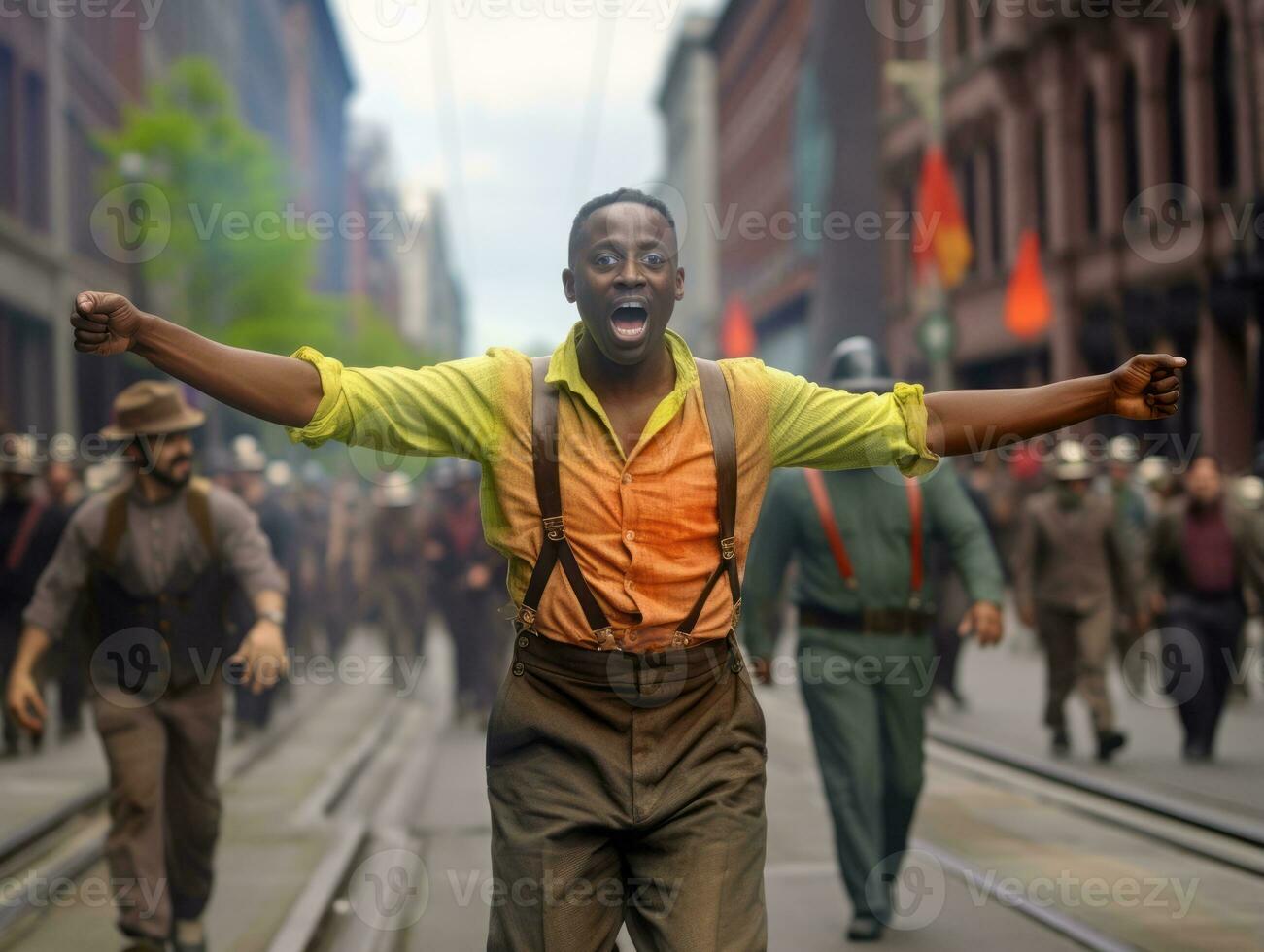 Historic colored photo of a man leading a protest AI Generative