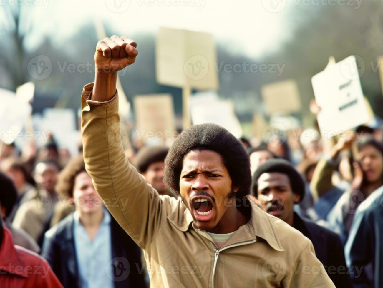 Historic colored photo of a man leading a protest AI Generative