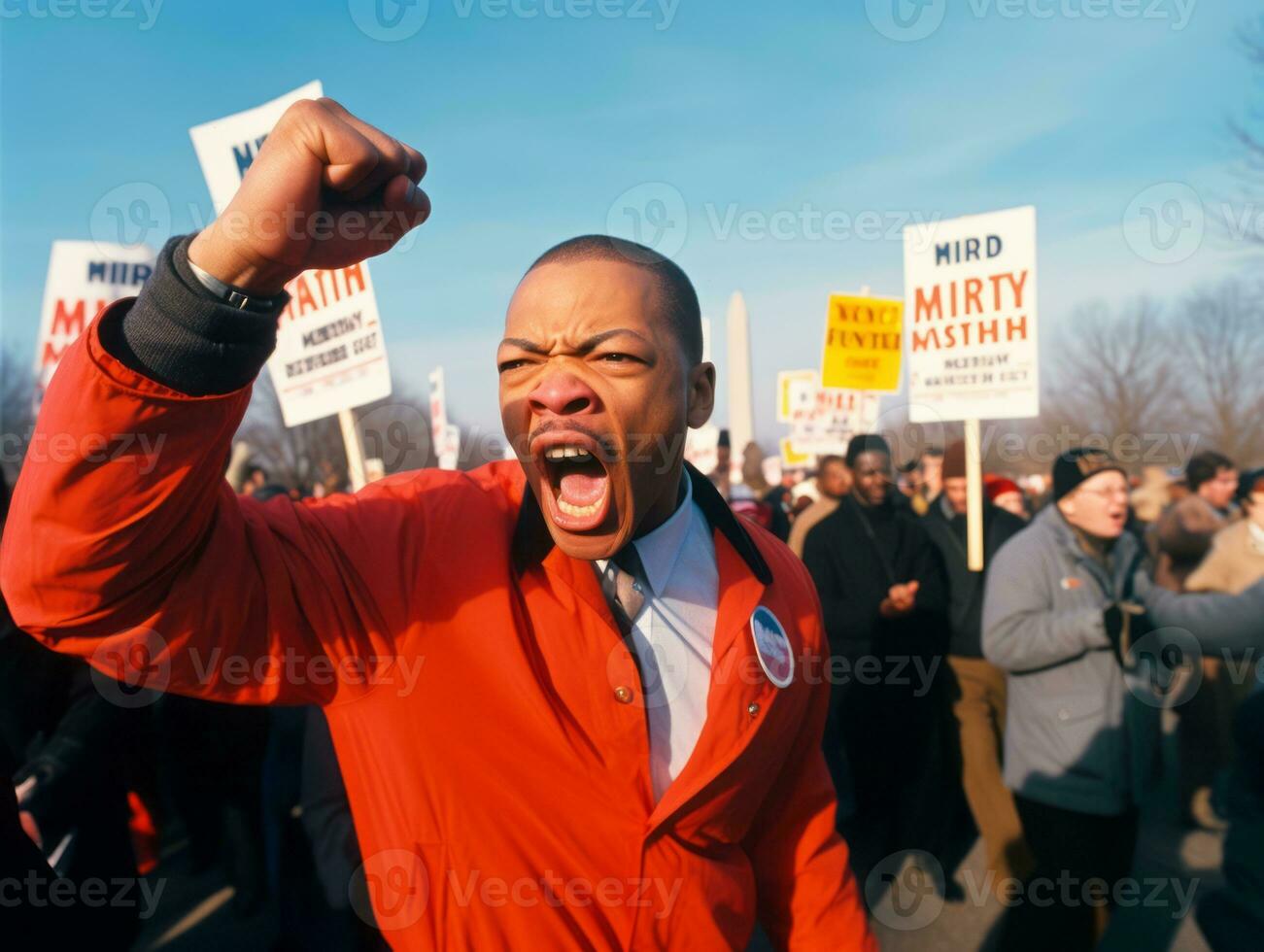 Historic colored photo of a man leading a protest AI Generative