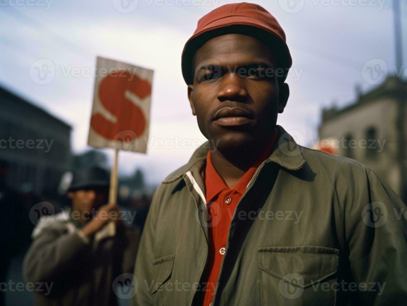 Historic colored photo of a man leading a protest AI Generative