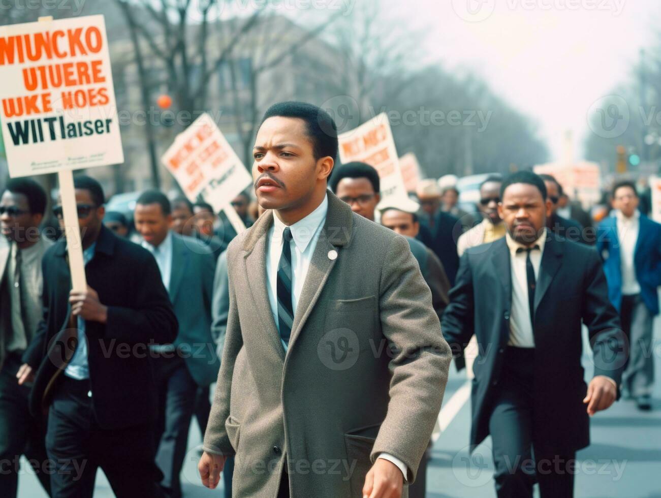 Historic colored photo of a man leading a protest AI Generative