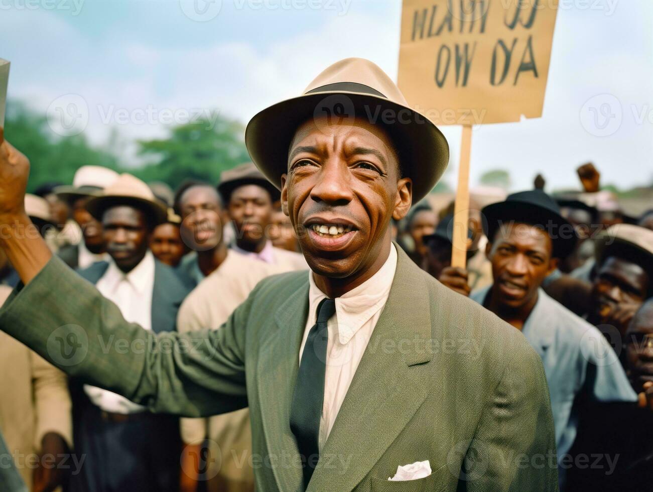 histórico de colores foto de un hombre líder un protesta ai generativo