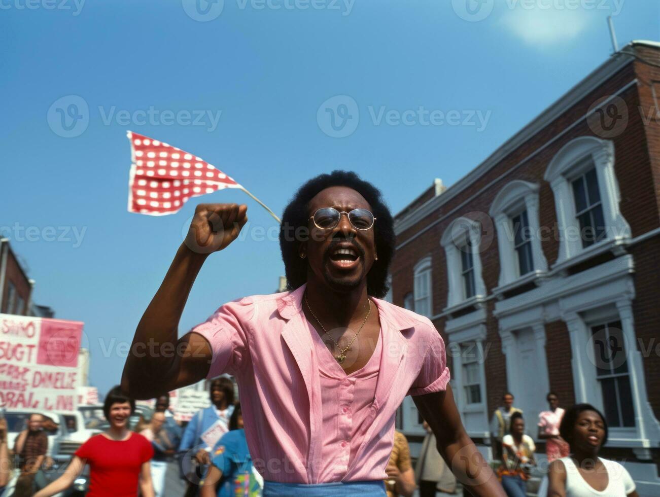 Historic colored photo of a man leading a protest AI Generative