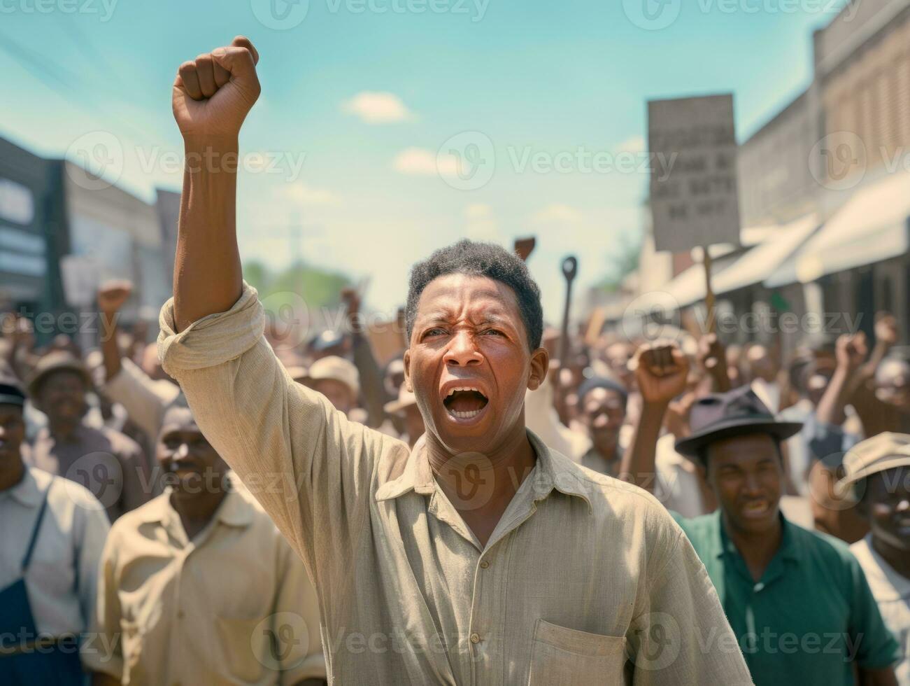 Historic colored photo of a man leading a protest AI Generative
