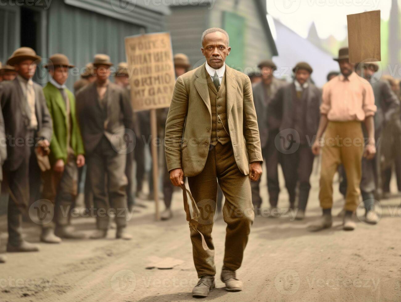 Historic colored photo of a man leading a protest AI Generative