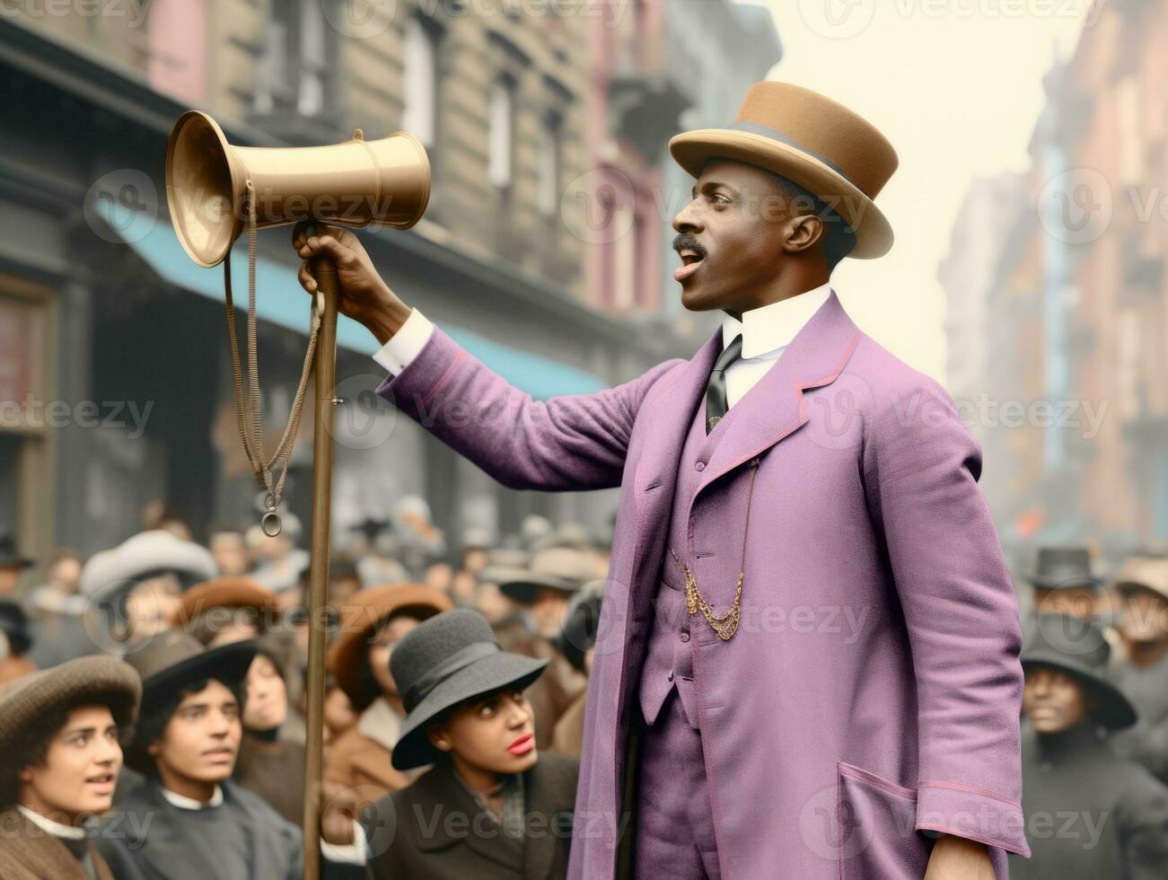 Historic colored photo of a man leading a protest AI Generative