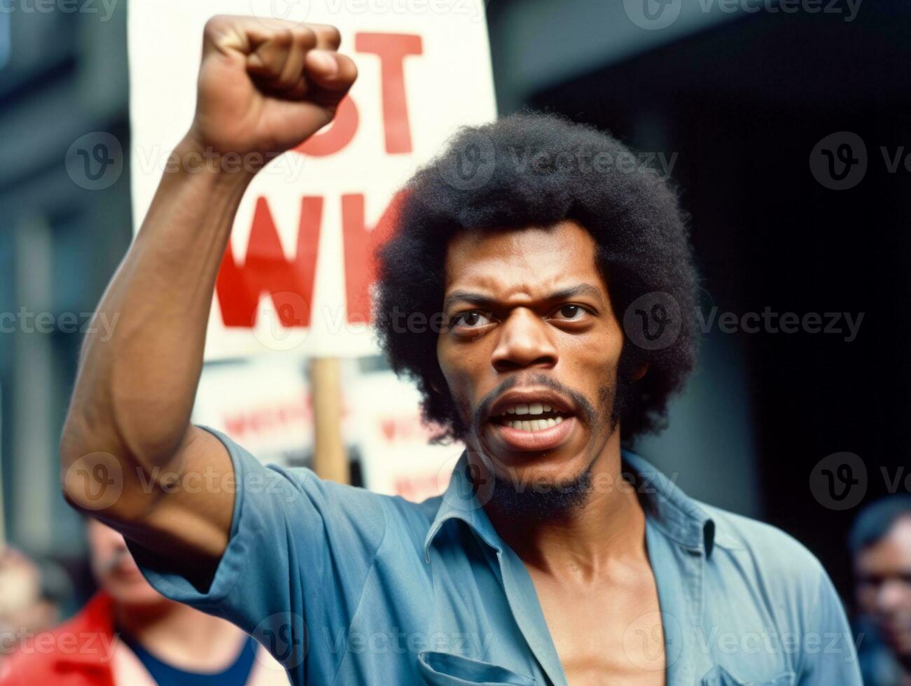 Historic colored photo of a man leading a protest AI Generative