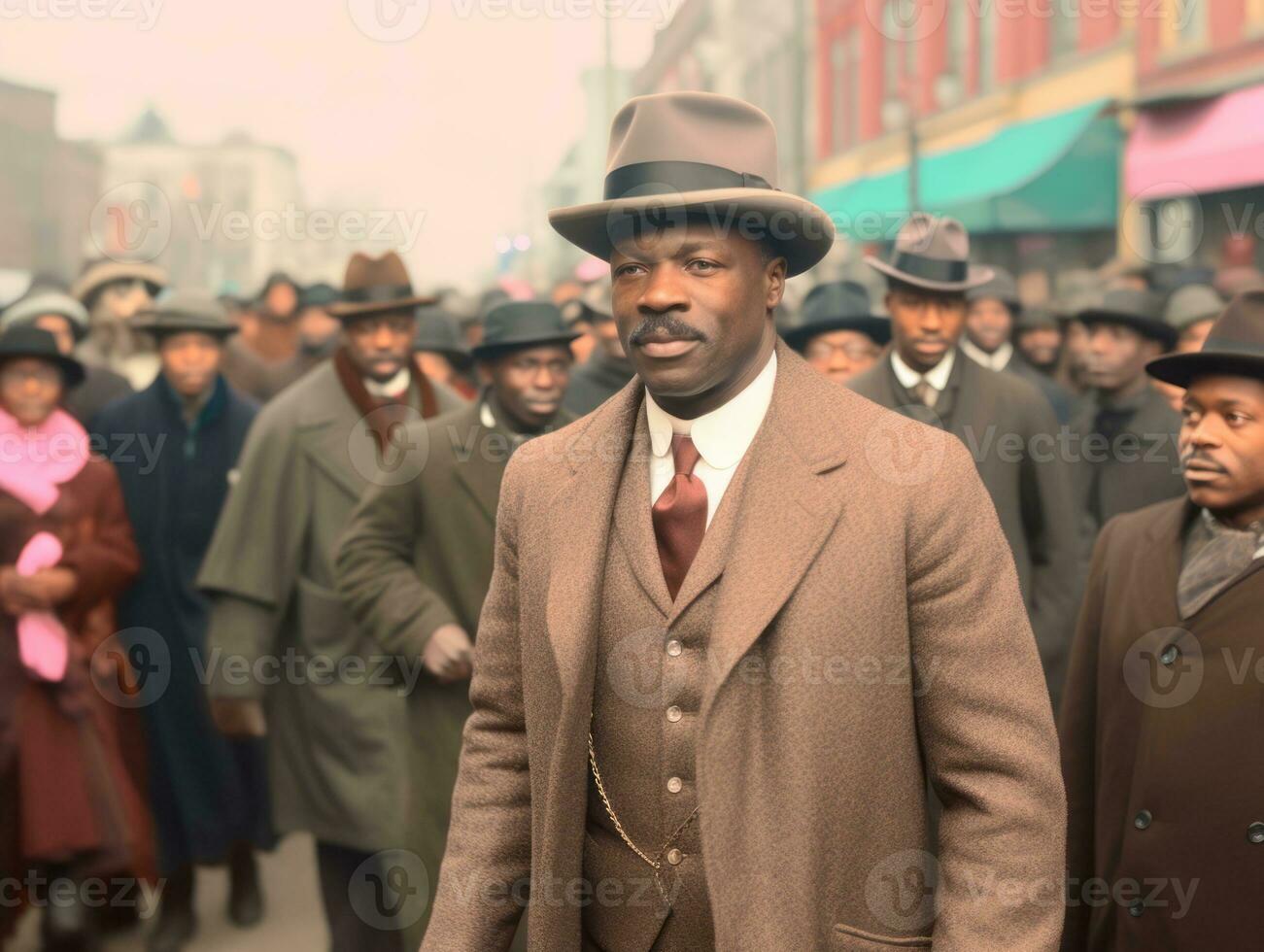 Historic colored photo of a man leading a protest AI Generative