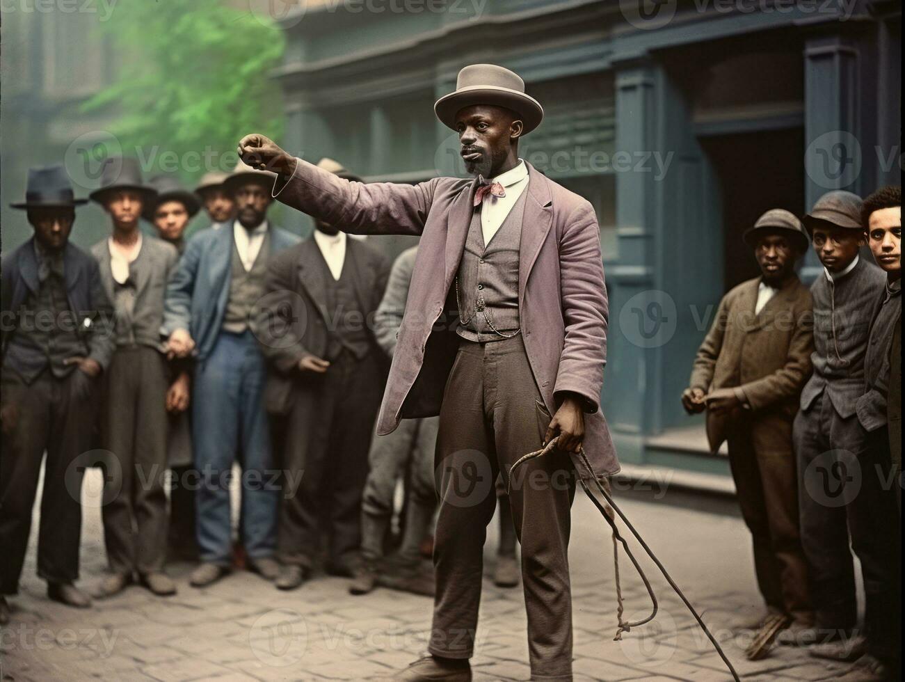 Historic colored photo of a man leading a protest AI Generative