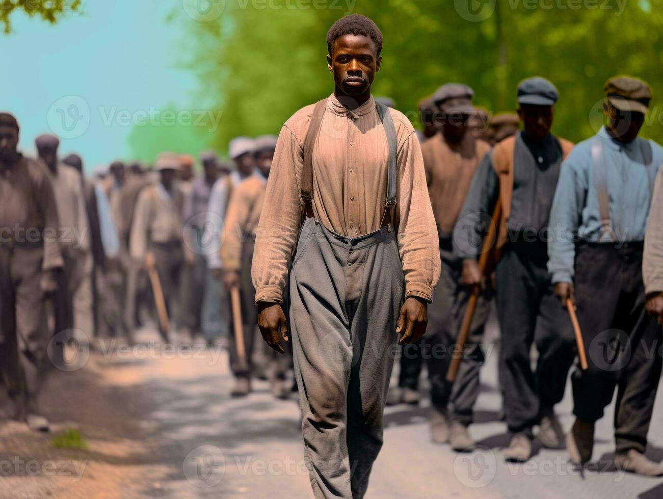 Historic colored photo of a man leading a protest AI Generative