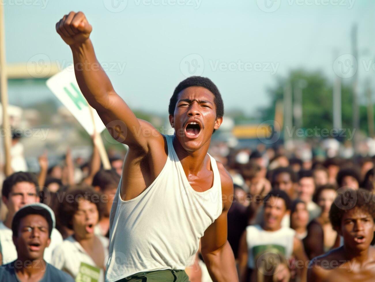 Historic colored photo of a man leading a protest AI Generative
