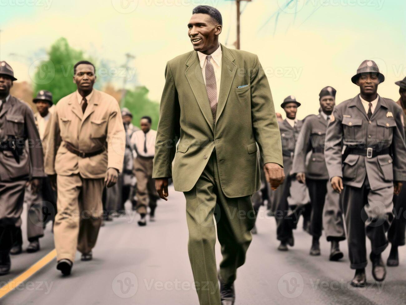 Historic colored photo of a man leading a protest AI Generative